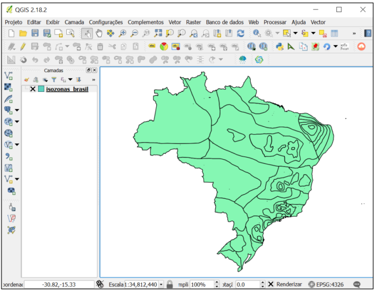 Mapa da ferramenta Brasil IDF com zonas e locais de equações de chuvas intensas