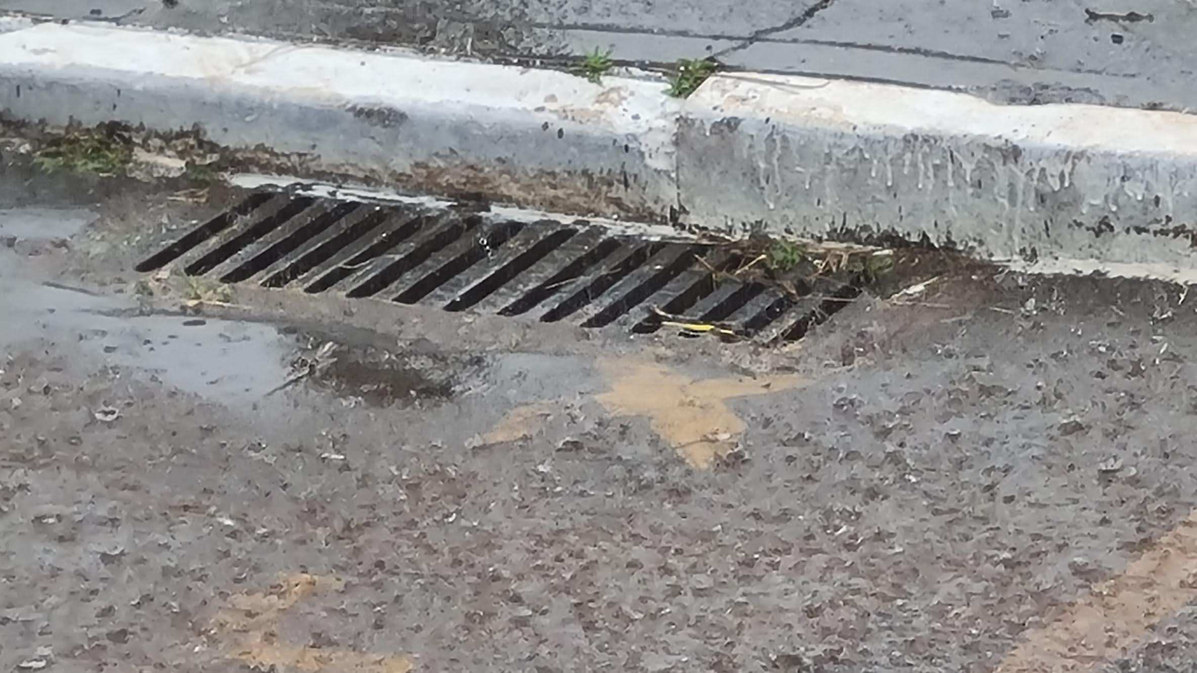 Boca de lobo recebendo escoamento superficial durante a chuva